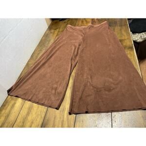 Bryn Walker L Ella Sequoia Brown Faux Suede Elastic Wide Leg Crop Pants Gauchos